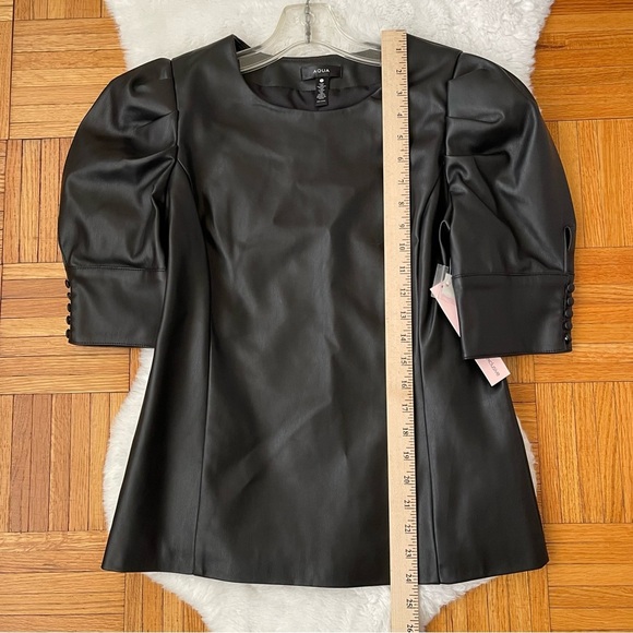 AQUA faux leather top black short sleeve Size Small - Picture 8 of 12
